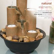 Fuente de mesa interior WCT202 con vela de 3 niveles para escritorio y mesa, 11 pulgadas, marrón - Vela - Ver 5