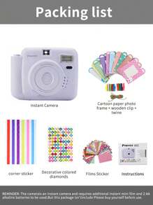 Popoto Instant Camera Gift Bundle Take Color Photo In A Minute For Mini11/12 Films, Great For Birthday Gifts For Girlfriends And Boyfriends, Holiday Gifts, Parties, Outdoor Events, Weddings (Excluding Battery And Film) - Purple Camera Set - View 9