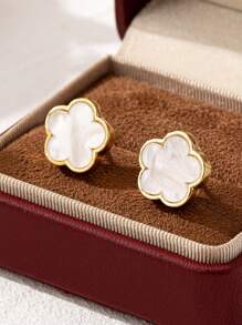 2 paires d'élégants boucles d'oreilles à tige métal noir et blanc avec trèfle et fleur. Accessoires quotidiens et décontractés pour femmes, cadeau de la Saint-Valentin, accessoire de mode de bijouterie, pour la saison des mariages. (AVIS : Retirez le film de protection avant de le porter)