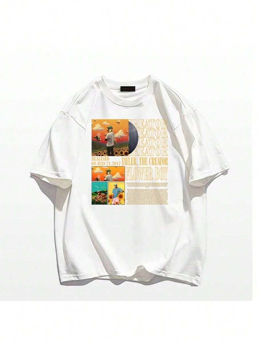 DISCO FLOWER BOY T-Shirt Basic Cotton Short Sleeve Premium Shirt - 白色 - 查看 1