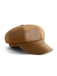1pc Unisex Fashionable PU Beret Hat, Suitable For Small Head Size, Retro Casual Versatile Sun Hat, Ideal For Spring/Summer Outdoor And Street Style, Can Be Given As Gift