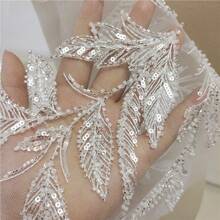 1pc Embroidery, Rhinestone, Sequin Leaf & Flower Applique, DIY Sewing Craft Supplies For Wedding Dress Decoration
