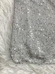 Women's Sequin Shorts Set With Pockets, Cropped Top And Straps For Bloggers - Blanco - Ver 4