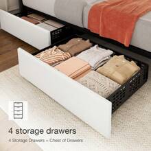 CuisinSmart Full/Queen/King Size Bed Frame With 4 Storage Drawers And Adjustable Headboard,PU Leather Upholstered Platform Bed Frame With Wooden Slats Support,No Box Spring Needed,Easy Assembly - trắng - Xem 6