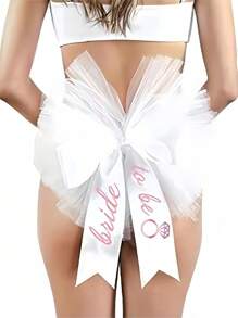 1pc Party Bachelorette Tutu Skirt Veil, Bride's Party Beach Pool Veil Bachelorette Party Decor, Printed Veil Bridal Wedding Tulle Skirt Suitable For Bachelorette, Bride, Pool, Shower Party, Random Color Ribbon