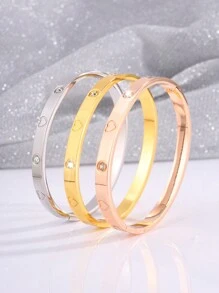 3 件经典时尚不锈钢多色心形浮雕手链套装经典搭配适合所有场合 - 彩色 - 查看 4