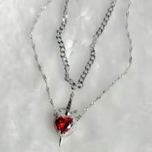 Set de 2 collares con colgante de corazón y espada de circonita, chapado en plata y oro, para mujer y hombre, pareja