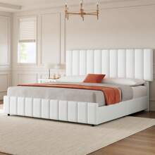 CuisinSmart Full/Queen/King Size Bed Frame With 4 Storage Drawers And Adjustable Headboard,PU Leather Upholstered Platform Bed Frame With Wooden Slats Support,No Box Spring Needed,Easy Assembly - trắng - Xem 7