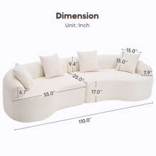 YOGLAD 110" Curve Modular Sofa Couch, Deep Seat Cloud Couch, Chenille Fabric 4-Seater Comfy Cloud Couches For Living Room Apartment Office, No Assembly Required Sofa Set - Màu be - Xem 2