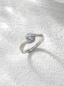 1pc Bypass CZ Engagement Ring With Jewelry Gift Box, Cubic Zirconia ( Imitation Rhinestone ) Adjustable Rings For Women - White - View 2