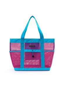 1PC Large Mesh Beach Bag - Sandproof Swim Tote Bag Oversized For Family Foldable Lightweight Pool Boat Bag With Zipper And Extra Pockets For Toys & Vacation Beach Cruise Essentials