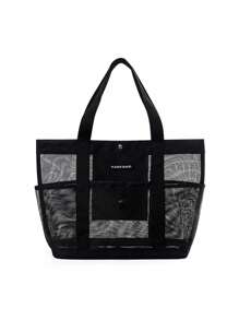 1PC Large Mesh Beach Bag - Sandproof Swim Tote Bag Oversized For Family Foldable Lightweight Pool Boat Bag With Zipper And Extra Pockets For Toys & Vacation Beach Cruise Essentials