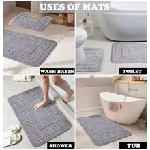 Bath Mat Set 2 Pieces Non Slip Rubber Pedestal And Bath Mat Set Toilet Greek Bathroom Rug New (Silver) Carpet Back To School Fall Decor Entryway Decor Bathroom Kitchen Decor - Silver - View 3