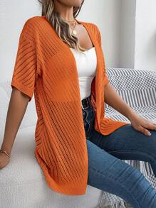 Cárdigan de punto de manga corta con diseño hueco, informal, para primavera y verano