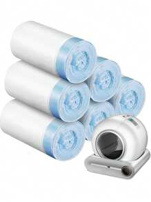 20pcs/Roll,White PE One-Time Drawstring Cat Litter Bags,Self - Cleaning Cat Litter Box Garbage Bags, Extra - Large Cat Litter Box Replacement Liners, Drawstring Garbage Bags Suitable For Robots Thick Plastic Bags For Cleaning, Compatible With Self- Cleaning Cat Litter Box Liners And Free Pet Shovel, Anti- Tear And Leak, For Reusable And Disposable Trays((64cm X 40cm)