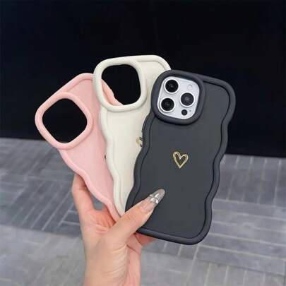 غطاء هاتف مقاوم للماء والصدمات ومقاوم للخدش متوافق مع 16/Redmi Note 11 4G/Galaxy A55/Infinix Note 30/ Moto E30 بتصميم قلب ذهبي موجي على شكل ماكرون الدوبامين