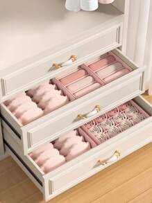 1/3pcs Pink Gingham Fabric Underwear Storage Box, Home Drawer Divider Solution, Closet Organizer, Bra Panties Socks 3-In-1 Container, Flexible Combinable Closet Storage Box