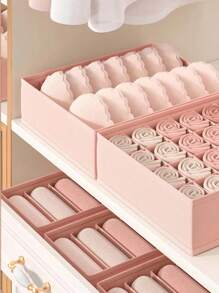 1/3pcs Pink Gingham Fabric Underwear Storage Box, Home Drawer Divider Solution, Closet Organizer, Bra Panties Socks 3-In-1 Container, Flexible Combinable Closet Storage Box