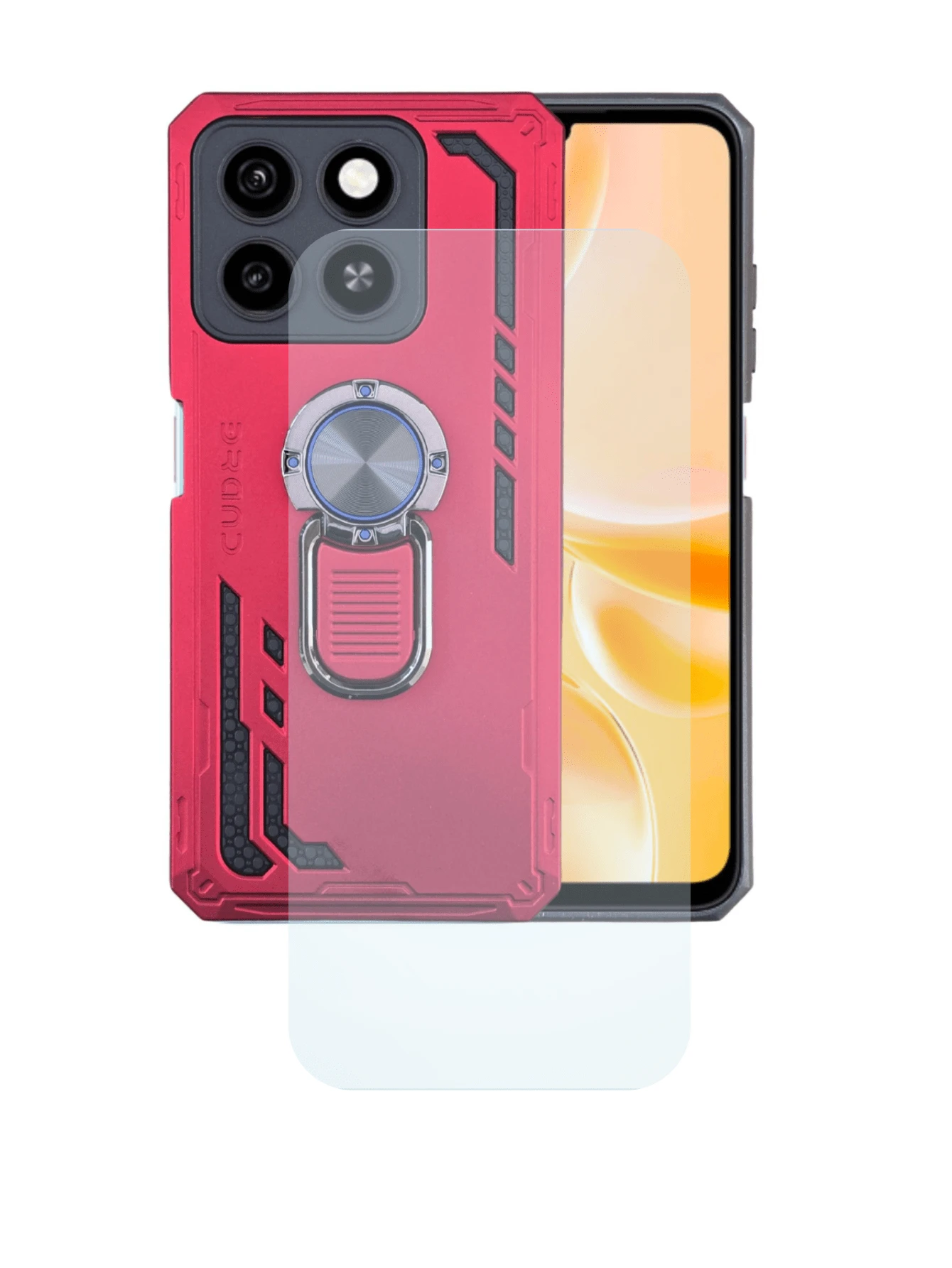 Funda Uso Rudo Para ZTE Blade A35/A55 Con Anillo Capitan Mas Mica Hidrogel - Rojo - Ver 1