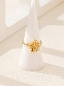 1pc Elegant Flower Design Ring, Simple Fashion Versatile Daily Wear High-End Accessories - Gold - View 4