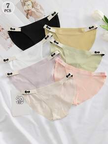 7pcs/Pack Women Cute Printed Ice Silk Breathable Hipster Panties, Student & Teen Girls Underwear