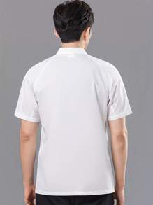 Black & White Men's Stand Collar Short Sleeve Double-Breasted Chef Jacket, Professional Multipurpose Work Uniform, Suitable For Chefs And Waiters - White - View 3