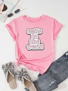 Casual Short-Sleeved Round Neck T-Shirt With English Alphabet Print