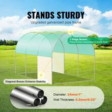 Walk-In Tunnel Greenhouse, 29.5x9.8x6.6 Ft Or 29.2x9.7x6.5 Ft Or 27.4x9.5x7.4 Ft Or 14.6x6.4x6.3 Ft Or 9.6x6.4x6.2 Ft Or 19.4x9.7x6.5 Ft Or 11.3x6.4x6.3 Ft Hoop House With Galvanized Steel Frame, PE Cover, Zipper Door, 12 Windows For Outdoor Use - 9.6x6.4x6.2 ft, Green PE Cover, Roll-up Zipper Door and 6 Windows - 查看 2