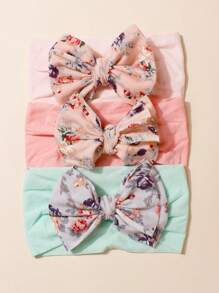 3 件套 Ditsy 花卉蝴蝶尼龙柔软弹性婴儿头带，春季 - 彩色 - 查看 3