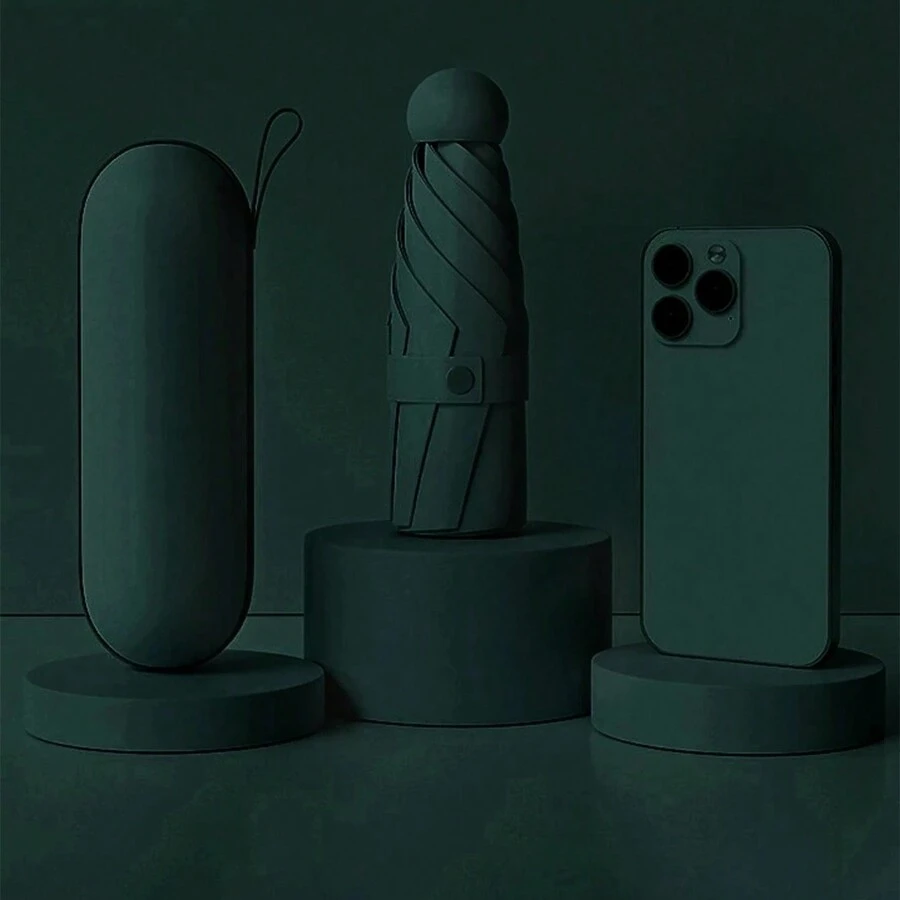 1pc Anti-Uv Mini Umbrella For Sunny And Rainy Days, Portable With Uv Coating And 6 Reinforced Ribs - Green - View 1