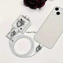 黑白心形/卡通猫充电线保护壳，兼容Apple 20W充电器 - 彩色 - 查看 2