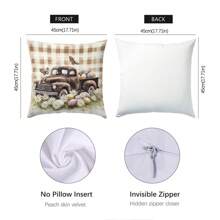 4 件套复活节格子兔子和鸡蛋抱枕套套装，单面桃色天鹅绒面料，45 * 45 厘米/18 * 18 英寸枕套，适用于现代简约沙发客厅装饰、礼物、派对装饰 - 彩色 - 查看 3