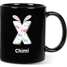 1pc, 11oz Customized Easter Bunny & Floral Text Ceramic Mug, Cute & Sweet, Suitable As Gift For Girlfriend, Valentine's Day, Best Friend, Mom, Family, Pink Or Black Mug, Father's Day, Birthday, Appreciation - All Black - View 19