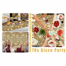1pc Disco Thema Gradiënt Goudkleurige Tafelkleed, Wegwerp Plastic PE Tafelkleed Voor Feest, Bruiloft, Jubileum, Verjaardagsdecoratie