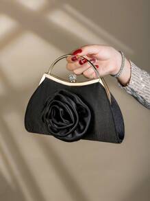 1 pieza Bolso de mano elegante de metal con decoración de flor de rosa, adecuado para reuniones de mujeres, bodas, cenas formales, fiestas de chicas/mujeres, regalo perfecto para mujeres, ideal para fiestas, bodas, bailes de graduación, banquetes, que combina con vestidos de fiesta, vestidos de noche y vestidos de lentejuelas