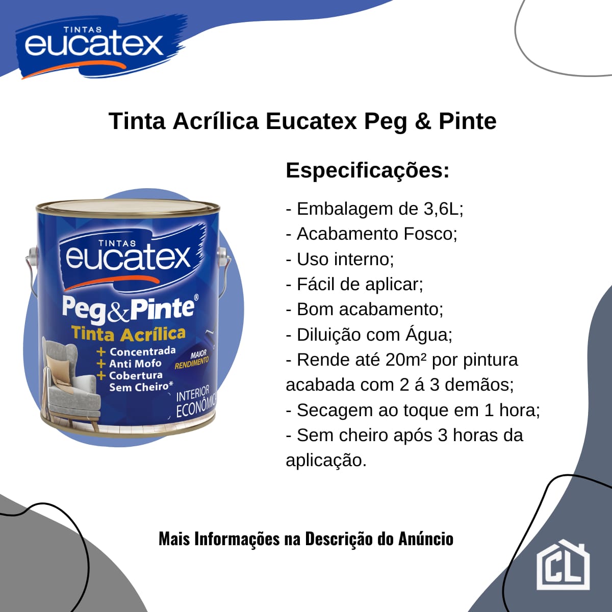 Peg E Pinte Acrylic Paint Kit 3.6L Internal Wall Paint + Zero Mold ...