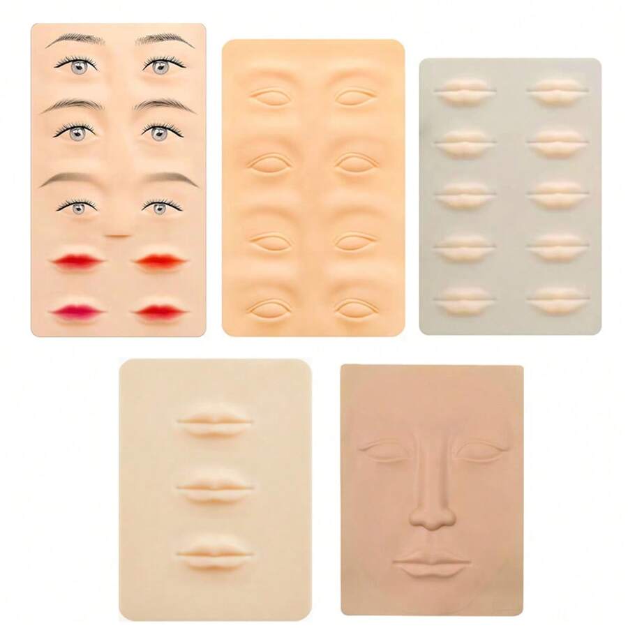 JC TATTOO 1/3/5pcs Tattoo Full Face Three Lips Five Pairs Silicone Mouth Practice Skin Faux Skin Makeup Silicone Learning Fake Skin Tattoo Beginner Practice Skin Suitable For Tattoo Beginners And Tattoo Artists. - Khaki - View 1