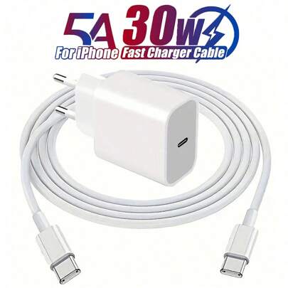 Conjunto de carregamento rápido de 30 W, carregador de parede USB C e cabo USB C para tipo C de 100 cm, compatível com iPhone 17/Air/17 Pro/17 Pro Max/16/15, telefones