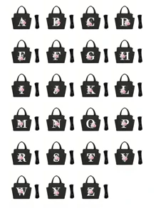 2 pièces/Set Sacs isothermes imprimés avec lettres A-Z et boîte de rangement pour couverts, sac à lunch à double poche