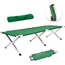 Raganet, Catre Plegable para Exteriores, Cama Portatil de 64 cm Ancho X 190 cm Largo X 42 cm Alto, Cama de Campismo con Estructura de Aluminio, Color Verde Militar - Negro - Ver 2
