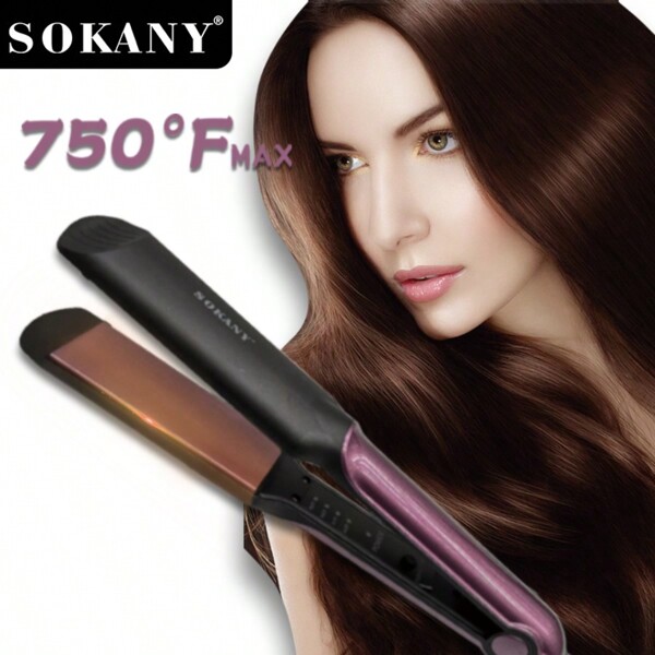 SOKANY SOKANY Placa cerámica multifuncional, plancha de pelo, clip alisador, herramienta de peluquería. Tres en para rizado y alisado en seco y húmedo, temperatura ajustable hasta 750 grados, calentamiento rápido, apto para uso doméstico y salones de belleza