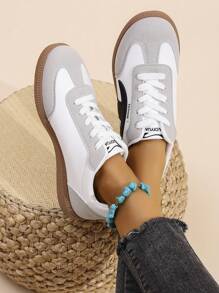 Women's Casual Soft Sole Flat Sneakers, Versatile Sport Shoes Classic White Shoes - Black, Gray and White - View 7