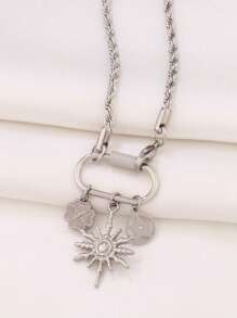 1 pieza Collar de mujer con colgante de luna y corazón, con hebilla de cierre de acero inoxidable, collar de cadena con dijes de flores, regalo del Día de San Valentín