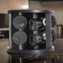 Rotating Spice And Condiment Holder With 6 Glass Jars - Black - View 7