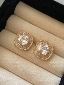 宫廷方晶锆石方形耳钉，简约高端优雅女士耳环 - 幾何 - 查看 5