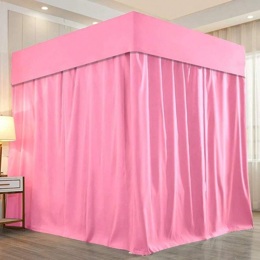 Mosquito Net Bed Mengersi Black Four Corner Post Bed Canopy Bed Curtains Sheer Canopy Adults Girls Bedroom Decoration Lightproof Windproof (, Black) - 粉色 - 查看 1