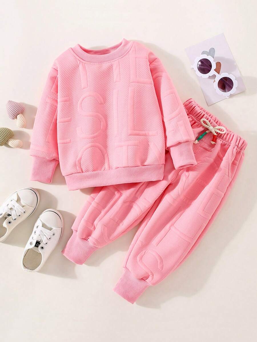 Hibobi 2 Pieces Girls Monogrammed Sports Outfit Long Sleeve Top And Pants Set Casual Pullover Set Suitable For 1-5 Years Old Girls To Wear In Spring And Autumn.