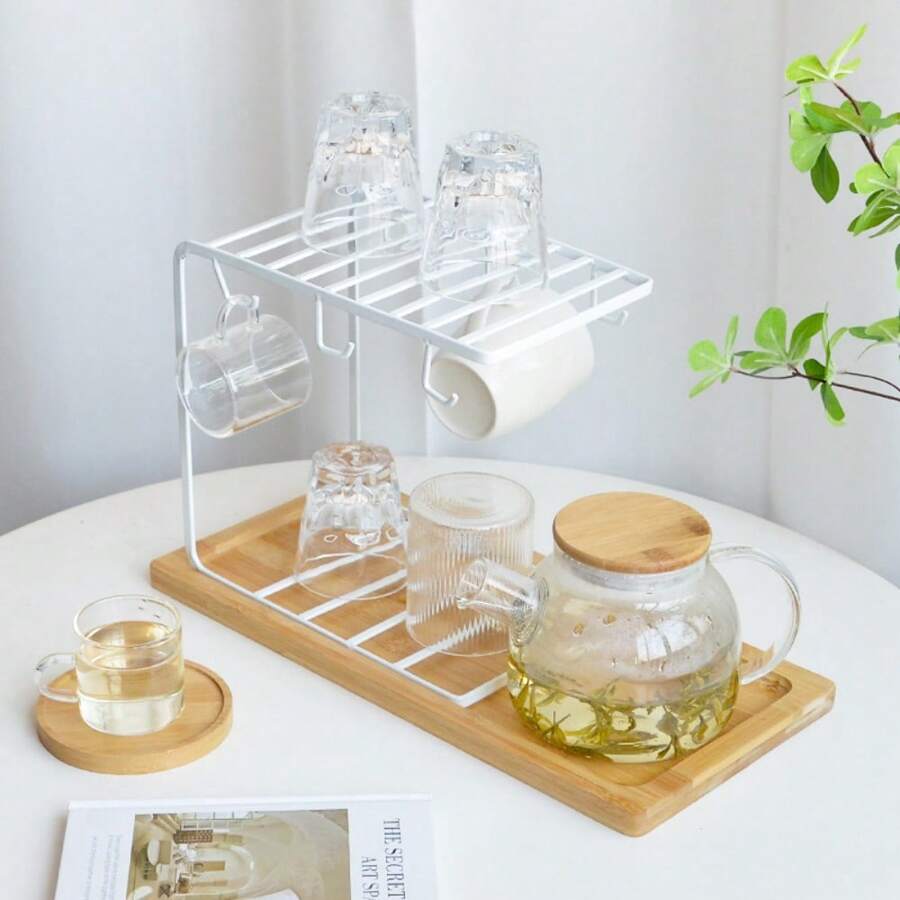 1 件日式玻璃杯架，客厅茶杯收纳展示架 - 白色 - 查看 1