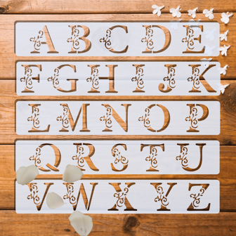 5 件花卉和字母可重复使用模板，2*12 英寸，适用于剪贴簿、生日、婚礼、DIY 工艺品、返校、学校用品