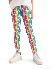 1 Pair Girls Cartoon Print Lightweight Milk Silk Material Leggings, Suitable For Summer Wear